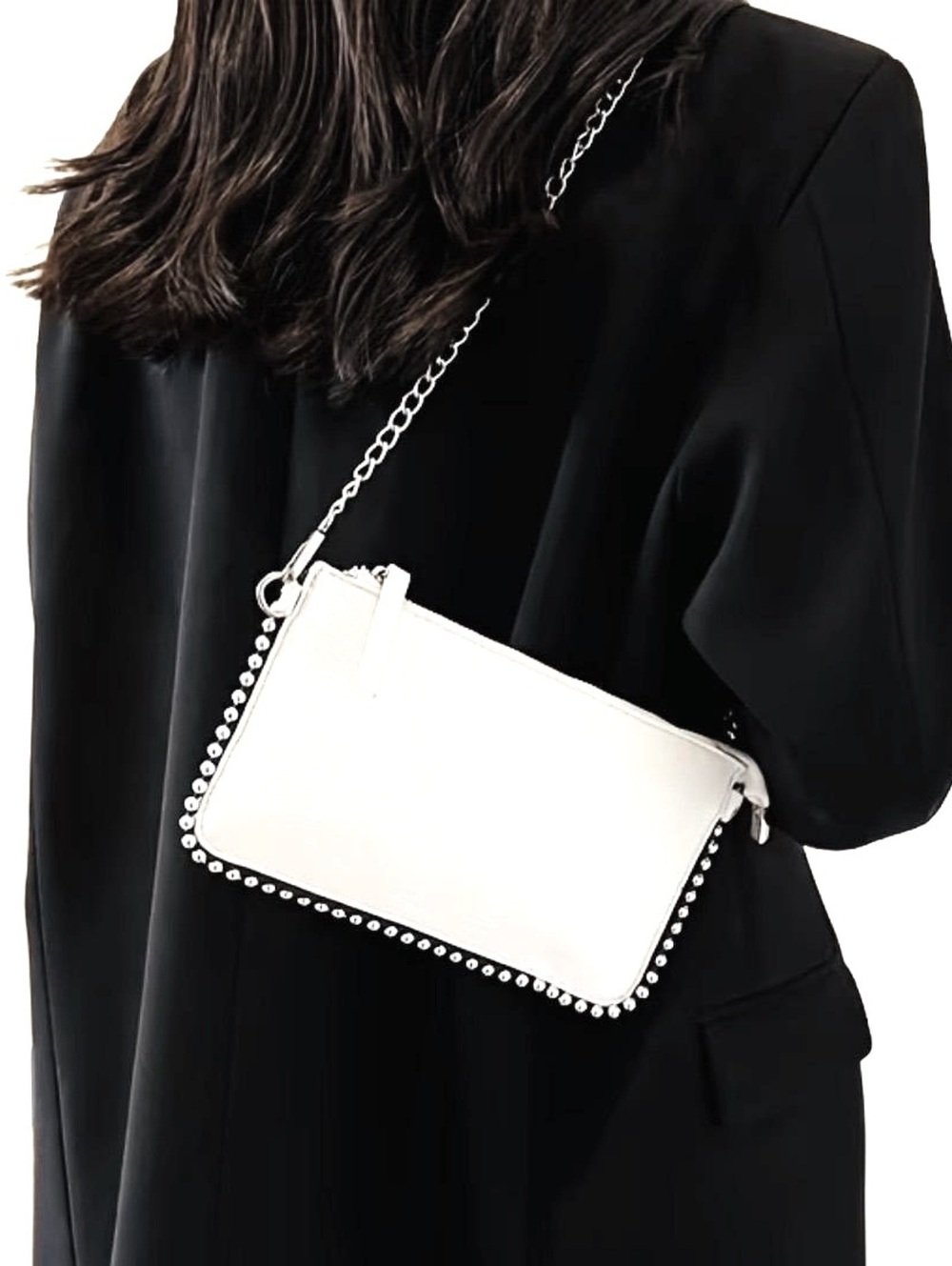 New -Chic -Faux Leather Envelope Crossbody Bag w/Chain Strap -White